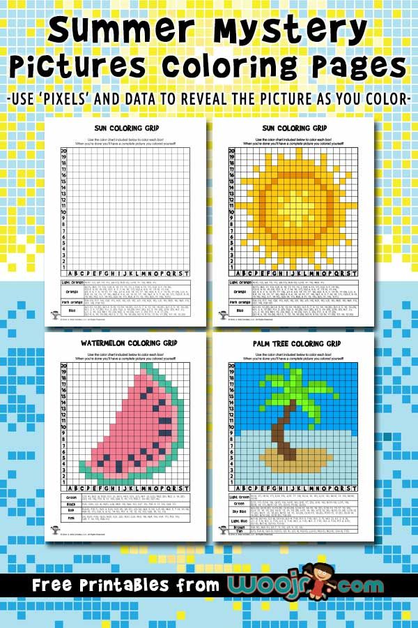 Summer mystery pictures pixel grid coloring pages woo jr kids activities childrens publishing mystery pictures activities school activities