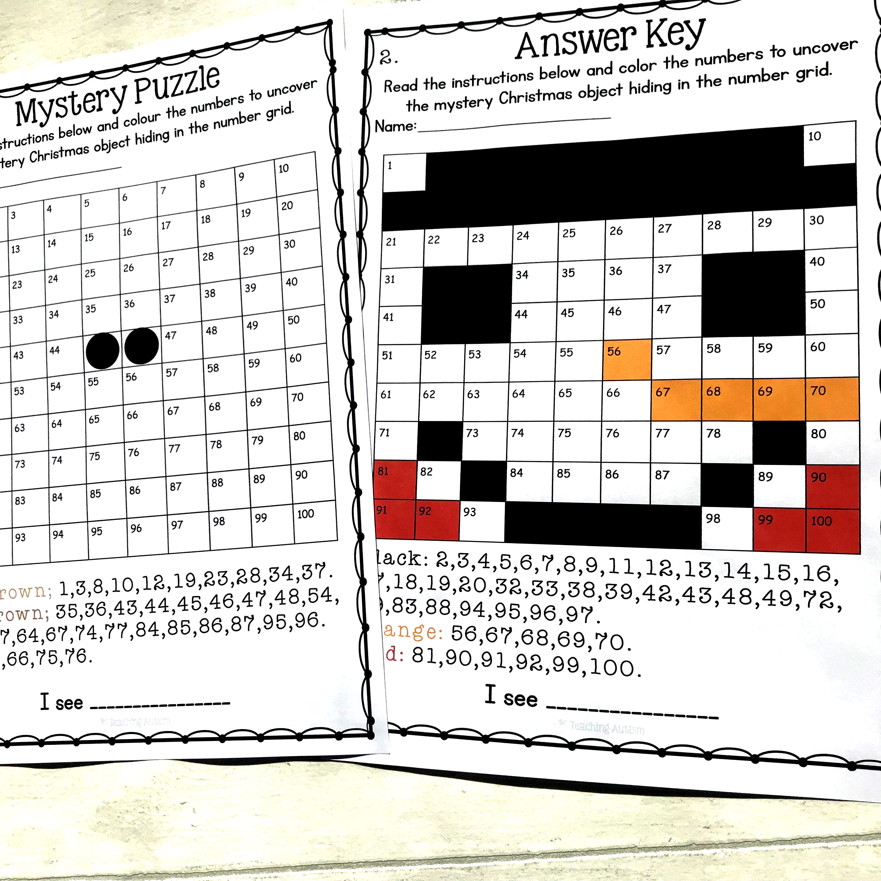 Christmas math mystery puzzles number grids