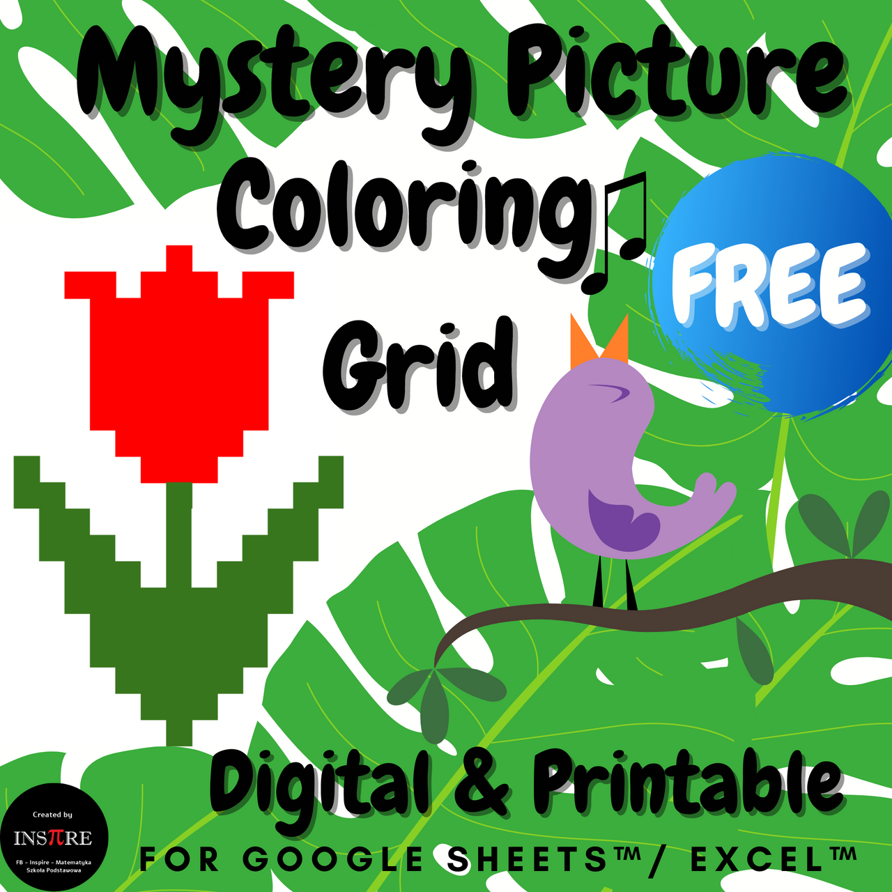 Free coding mothers day mystery picture coloring grid page printable digital