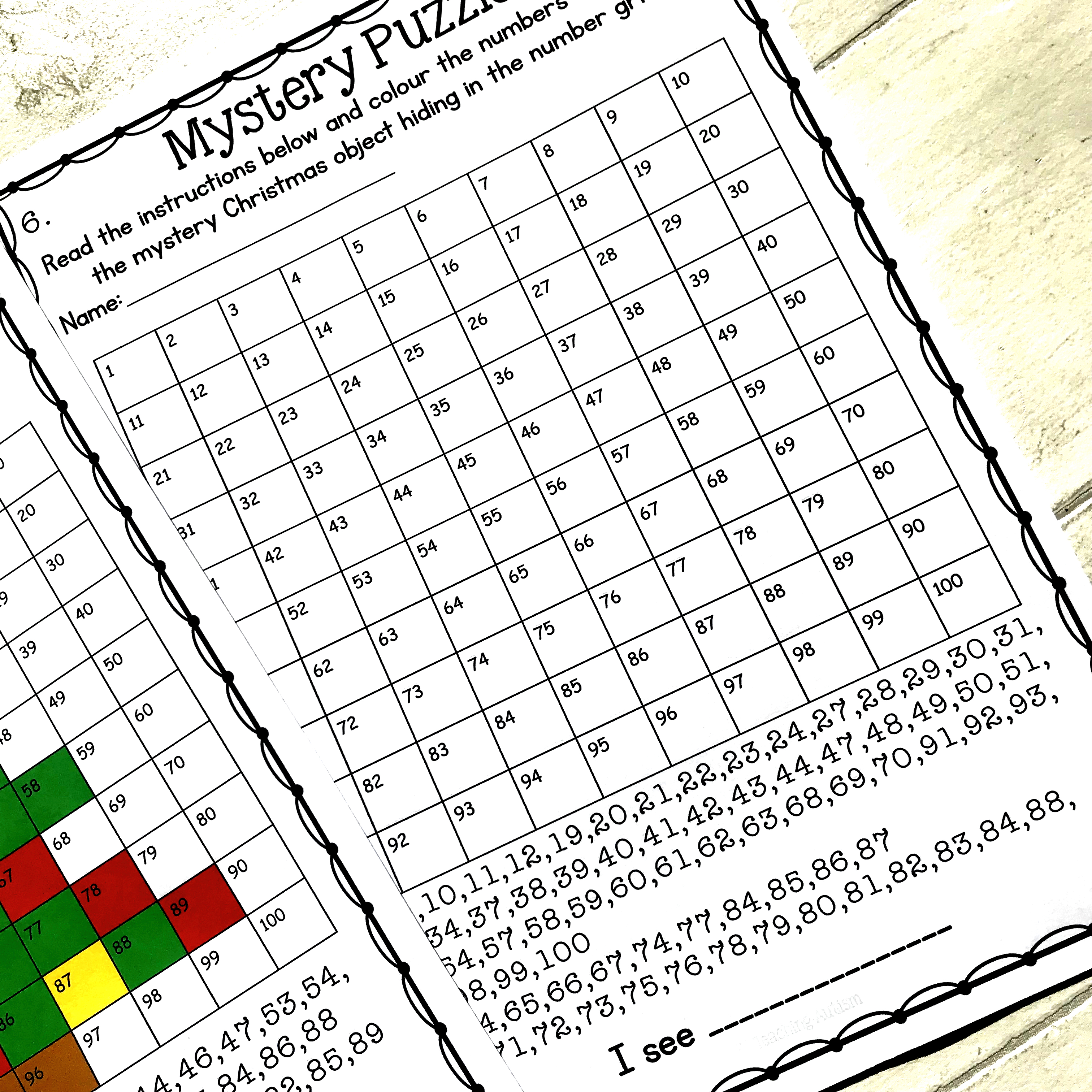 Christmas math mystery puzzles number grids