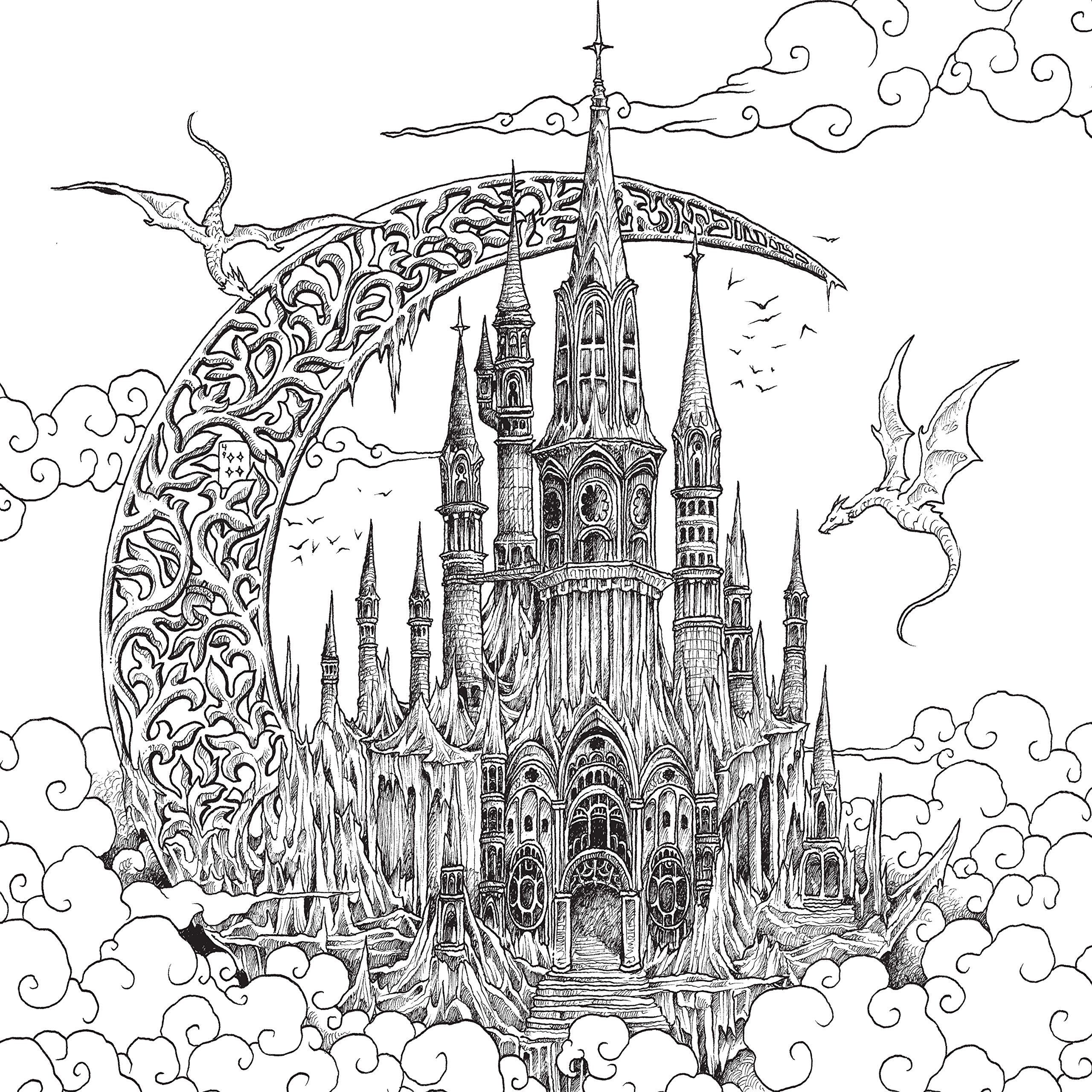 Fantomorphia coloring book castle coloring page dragon coloring page detailed coloring pages