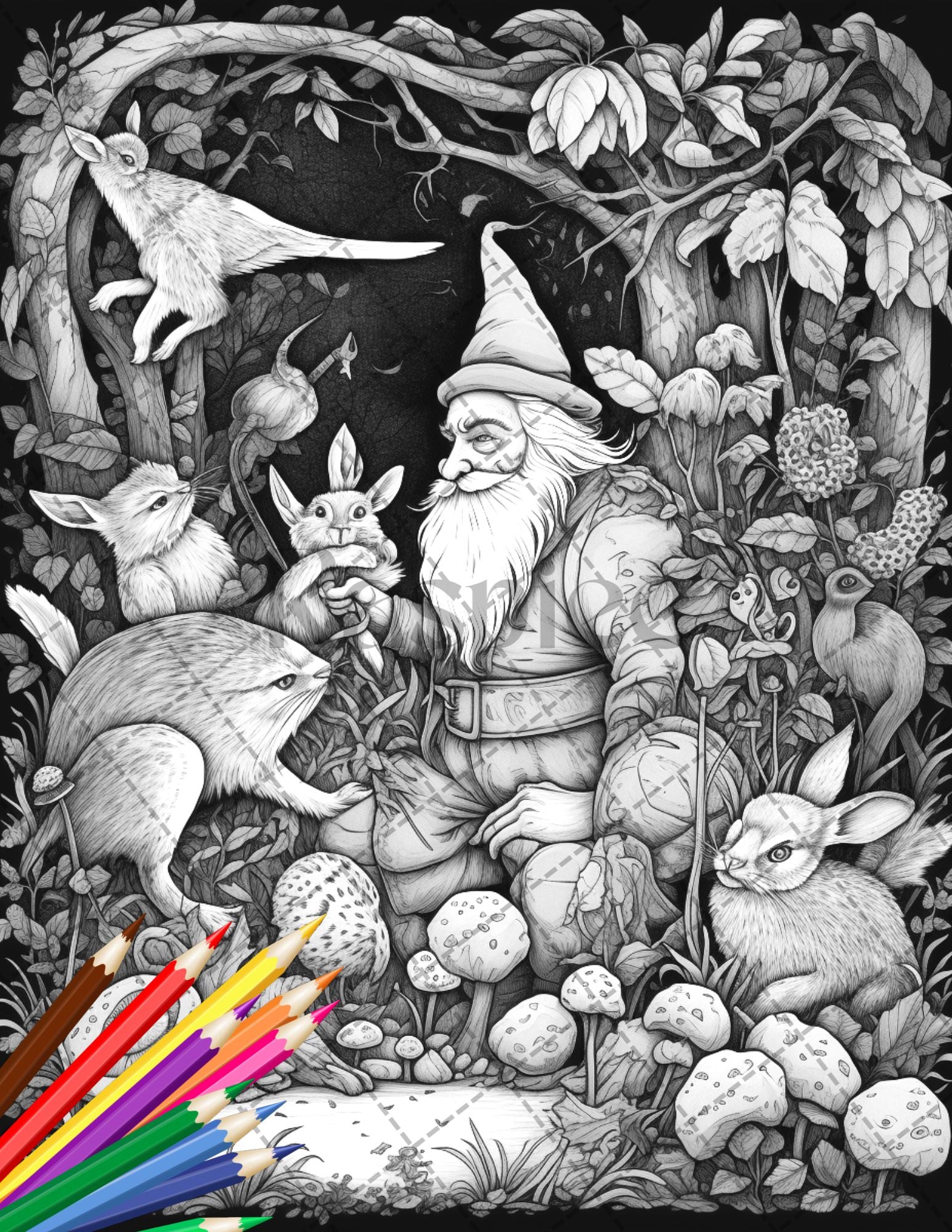 Enchanted gnome coloring pages printable for adults grayscale colo â coloring