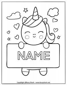 Unicorn editable name coloring pages free printable