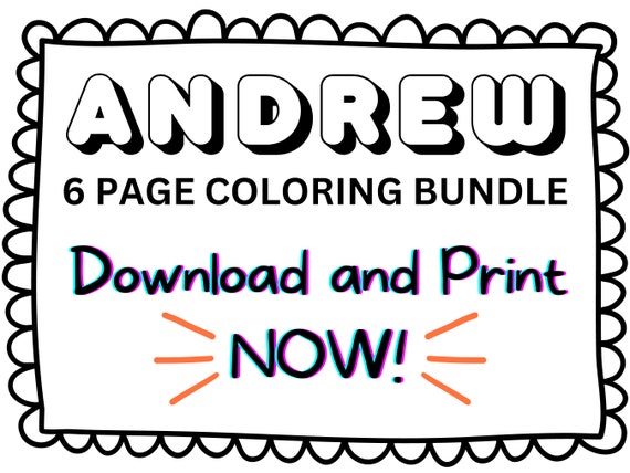 Andrew coloring page printable name coloring page custom coloring personalized gift colouring page kids name sheet download now