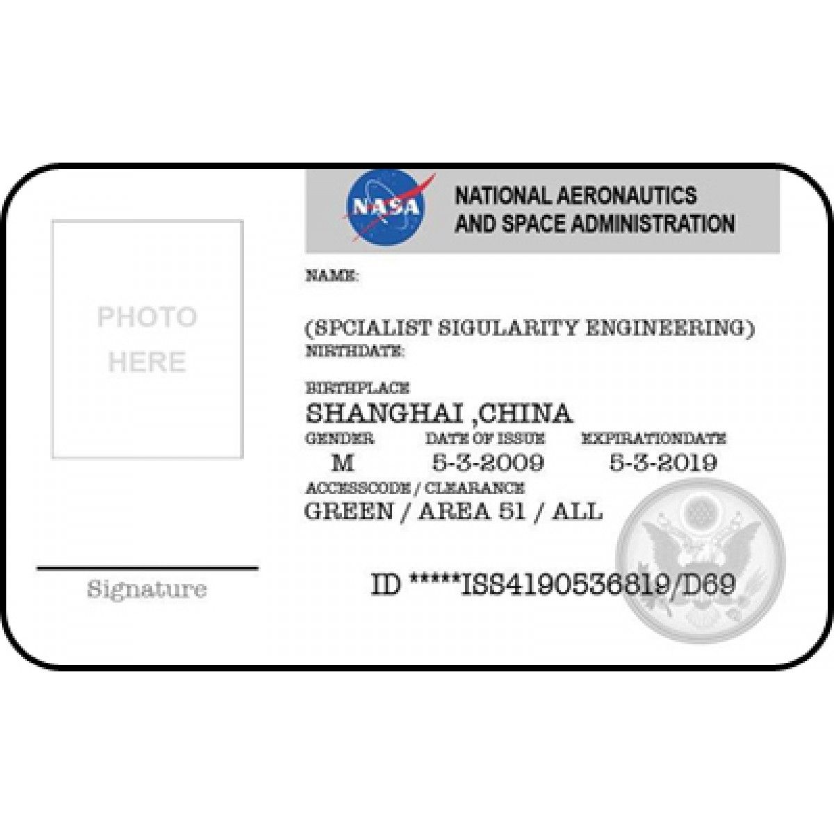 Free printable nasa id badge template