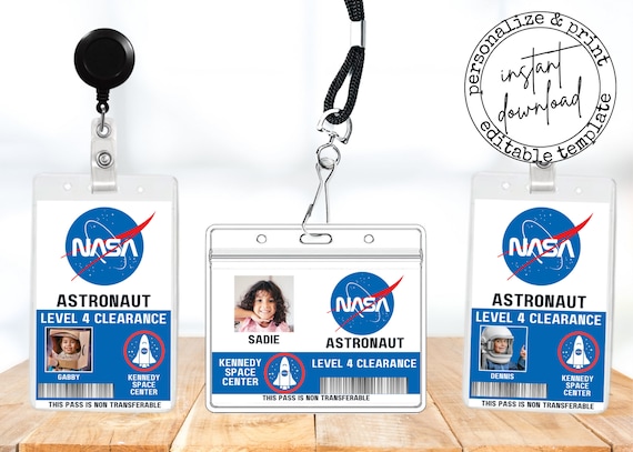 Nasa astronaut id badge name badge space astronaut prop for cosplay costume outer space party favors download now