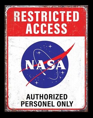 Nasa space logo restricted access shuttle astronaut garage wall decor metal sign