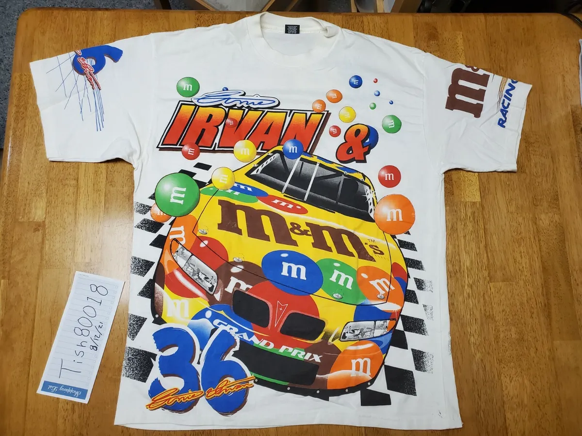 Vtg s nascar ernie irvan mm all over print t shirt white pit crew candy xl