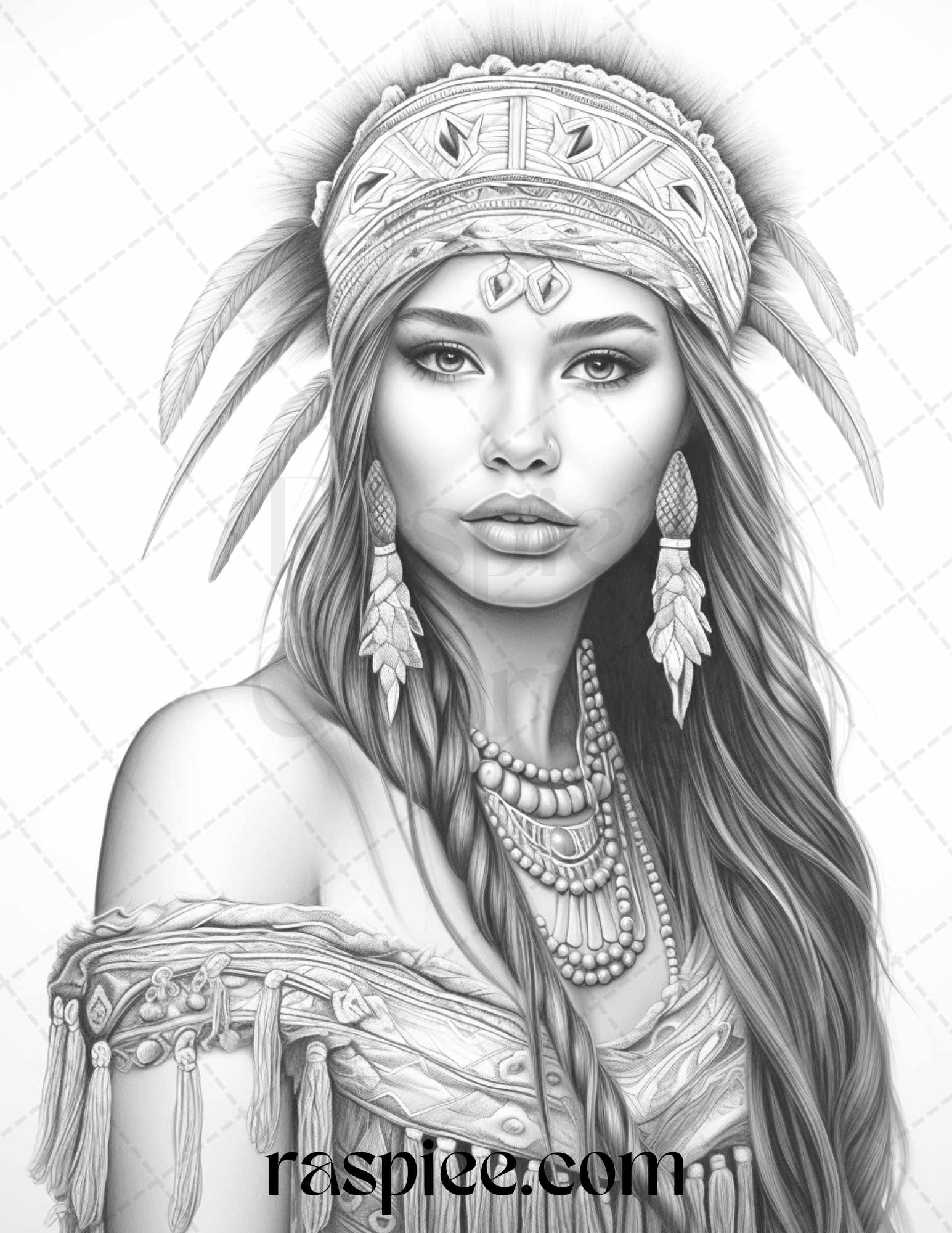 Native american portrait grayscale coloring pages printable for adults â coloring