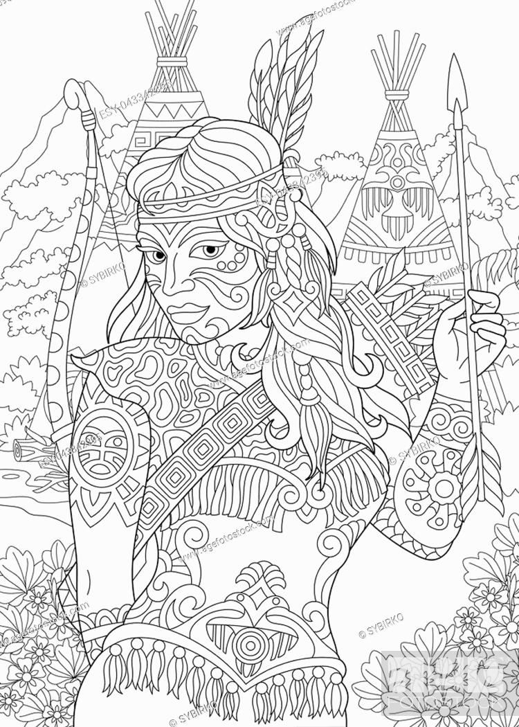 Coloring page for adult colouring book native american indian woman stock vector vector and low budget royalty free image pic esy