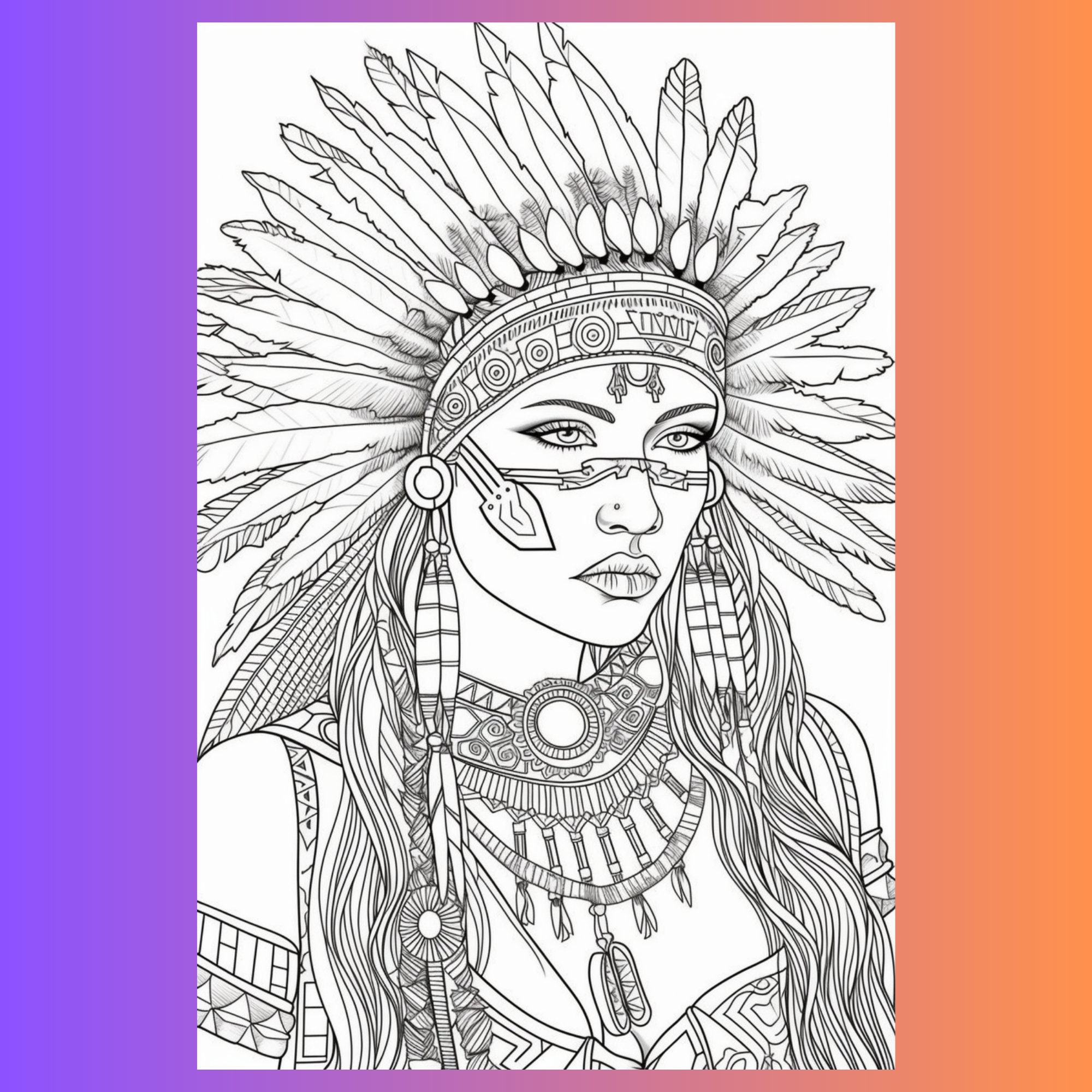 Native american woman coloring pages printable coloring book coloring pages for adults printable digital coloring grayscale