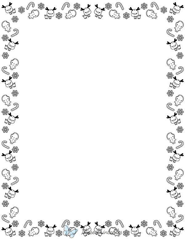 Printable black and white kawaii christmas page border