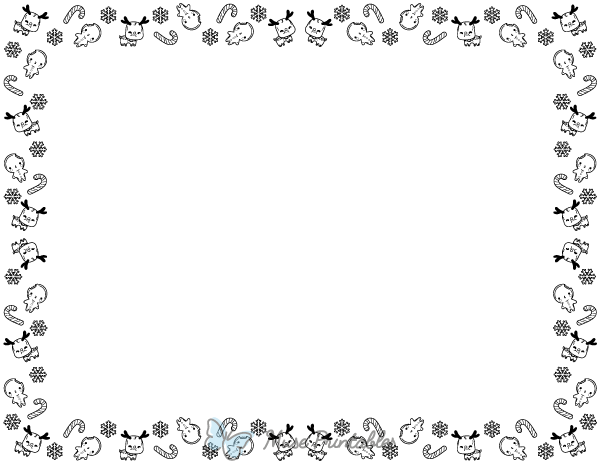 Printable landscape black and white kawaii christmas page border