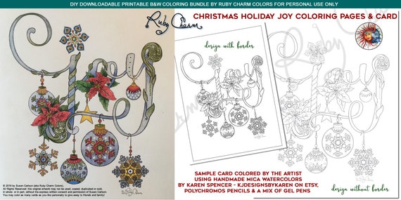 Christmas holiday joy downloadable pdf print color pages greeting card adult coloring colouring page snowflakes winter poinsetta