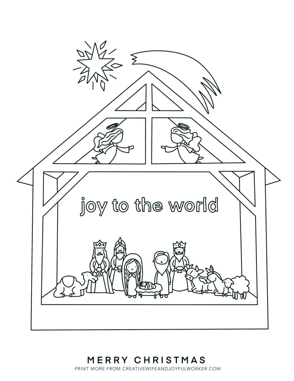 Nativity scene free printable colouring sheet for kids