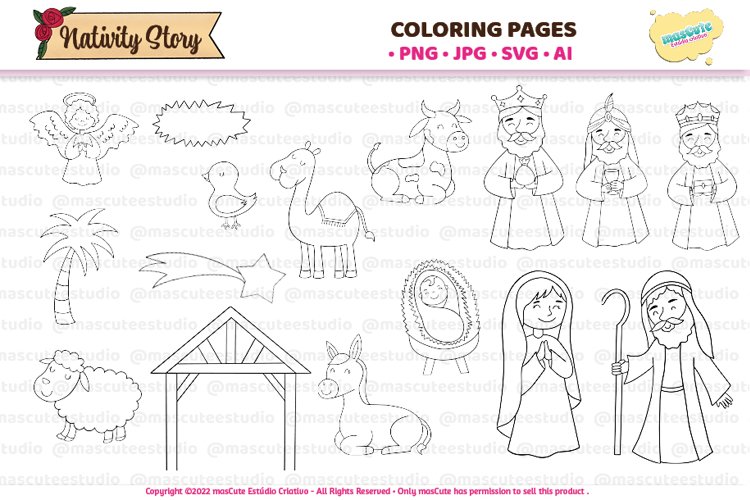 Christmas nativity story svg bundlecoloring page