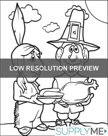 Printable pilgrim and indian coloring page for kids â