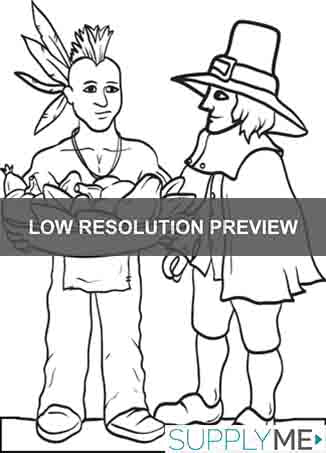 Printable pilgrim and indian coloring page for kids â