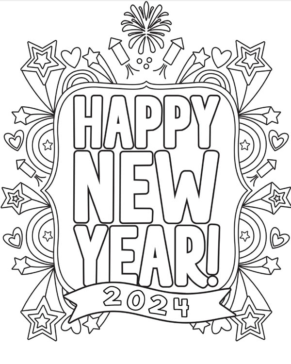 Happy new year coloring pages for