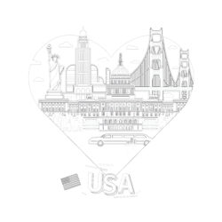 Liberty statue with united states flag coloring page