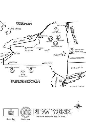 New york map coloring page free printable coloring pages