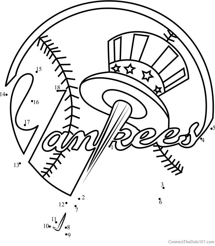 New york yankees logo dot to dot printable worksheet