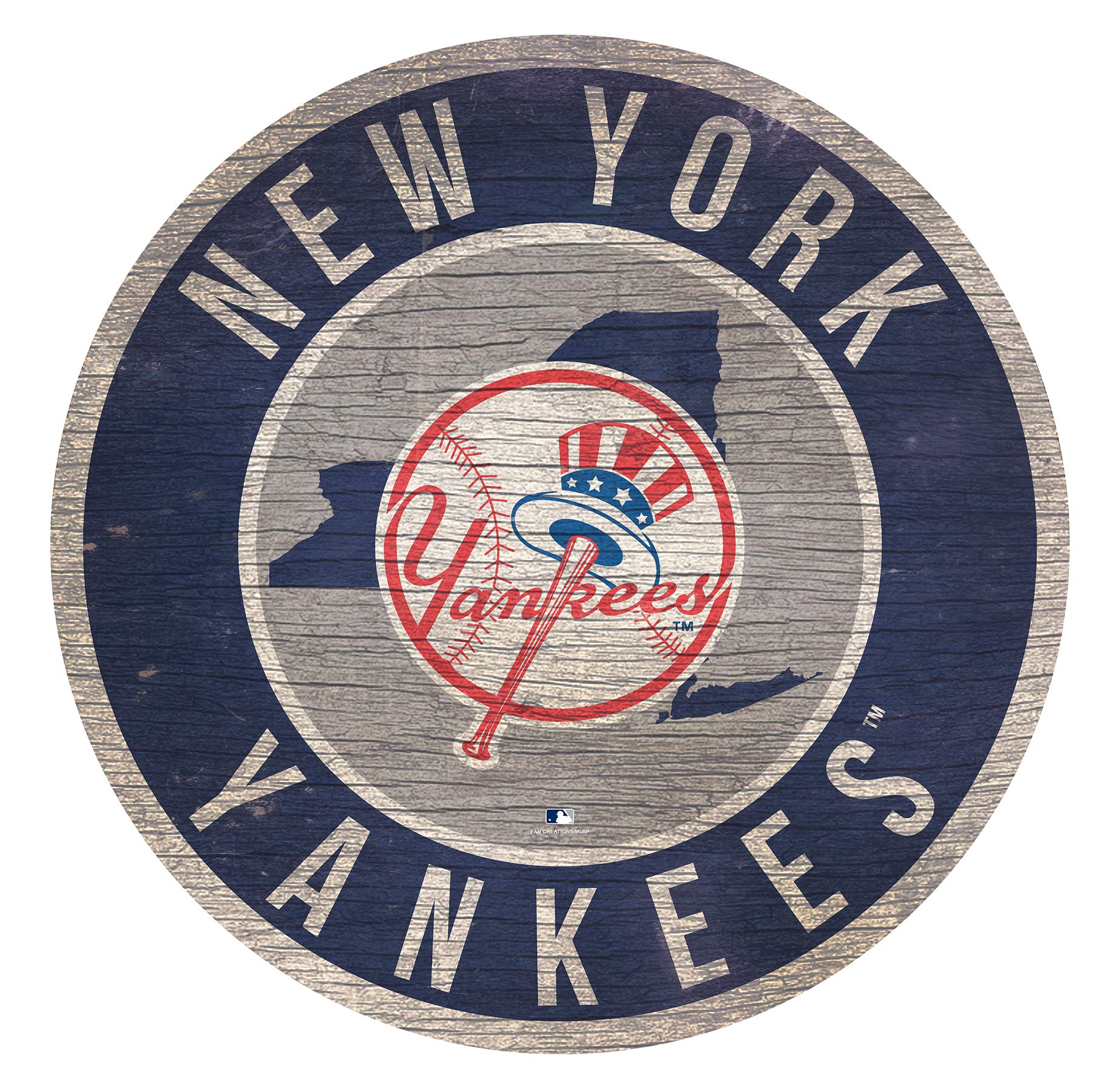 Yankees circle with state and team logo wood sign sports outdoors