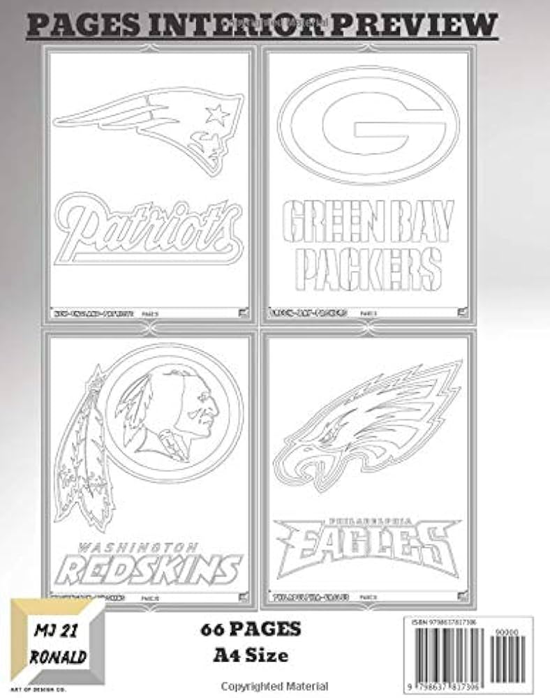 Nfl teams logos coloring book national football league colouring pages for kids and adults relieve stress express creativity large