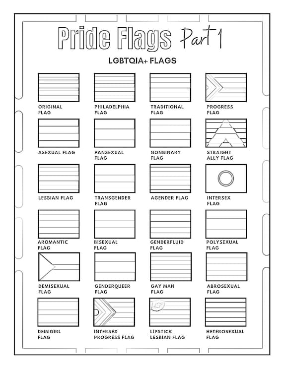 Lgbtqia pride flags coloring pages education printable lgbtq flag lgbt gift instant download files download now