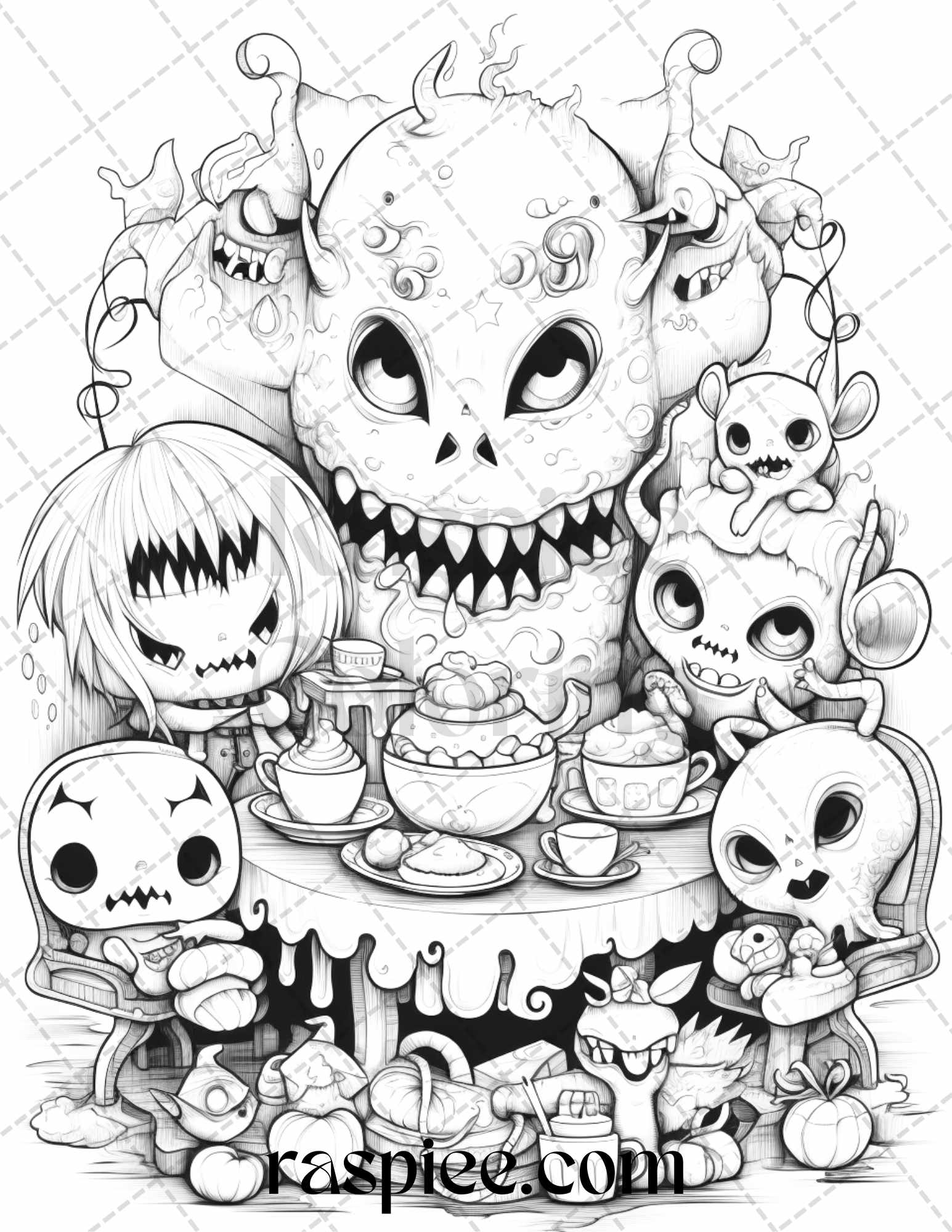 Halloween creepy kawaii grayscale coloring pages for adults and kid â coloring