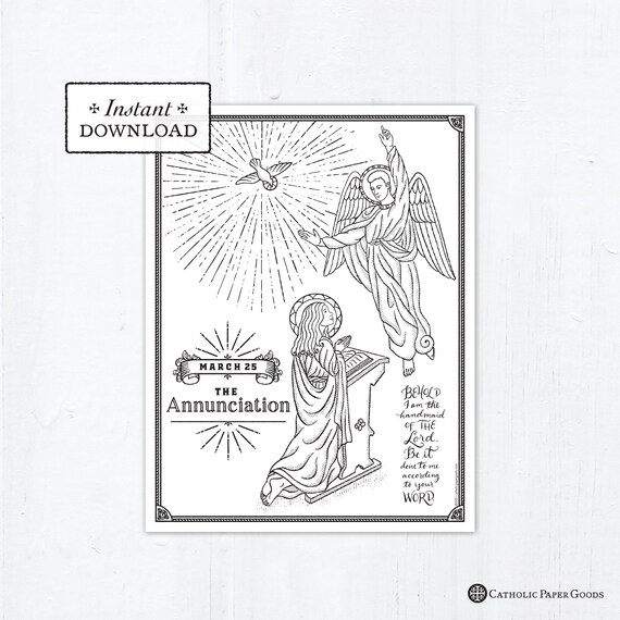 Catholic coloring page the annunciation of the lord catholic printable coloring page digital pdf