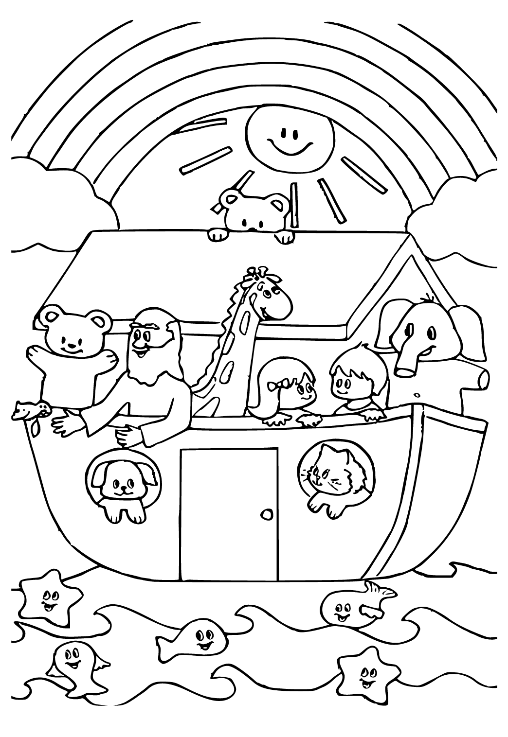 Free printable noahs ark rainbow coloring page for adults and kids