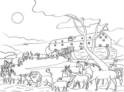 Animals loading noahs ark coloring page free printable coloring pages
