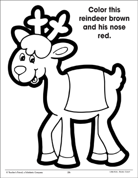 Reindeer and nose using two colors printable coloring pages