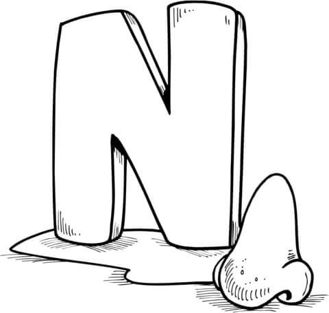 Letter n is for nose coloring page preschool coloring pages alphabet coloring pages letter n