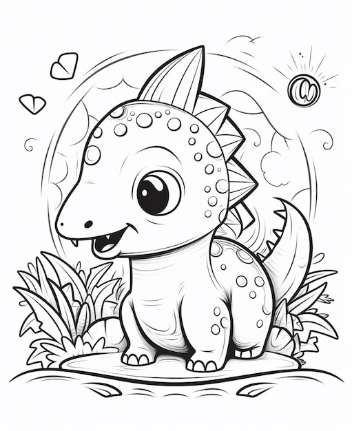 Premium ai image a coloring page of a cute little dinosaur with a big nose generative ai