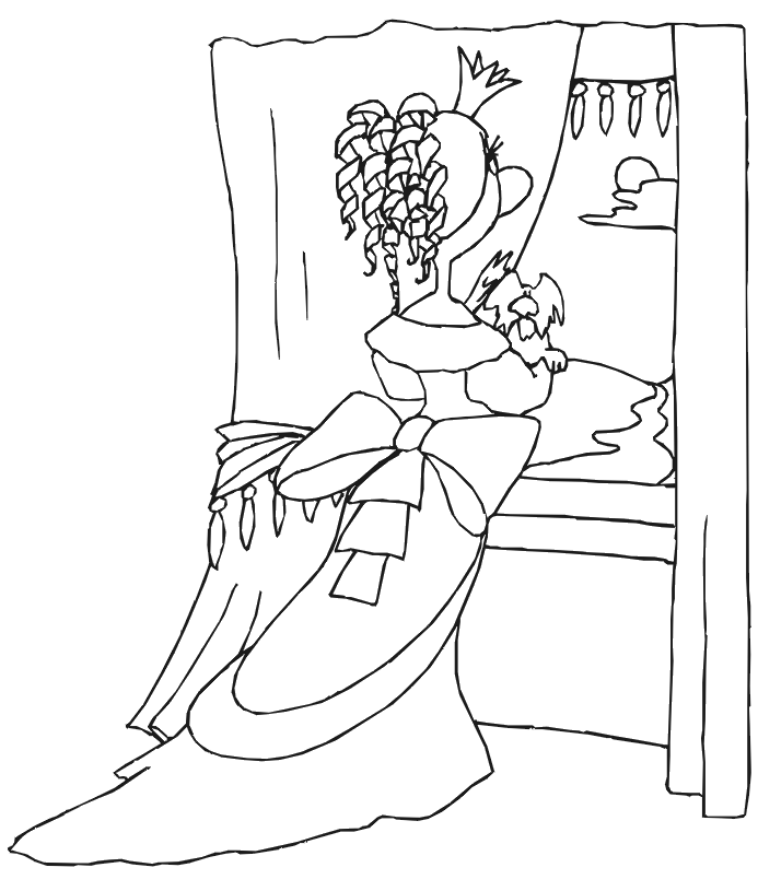 Princess coloring page big nosed princess looking outside