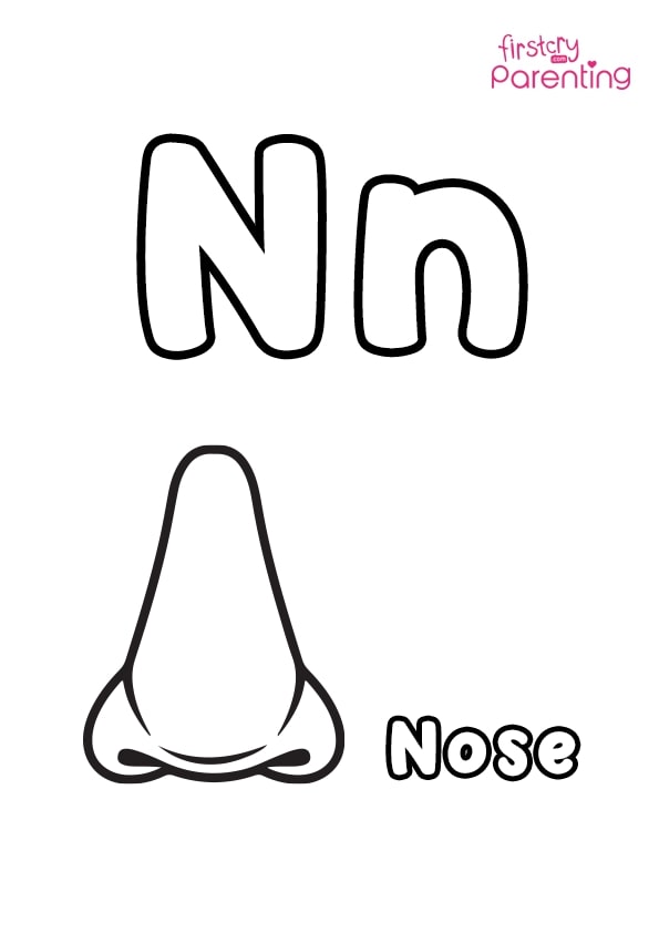 N for nose coloring page for kids