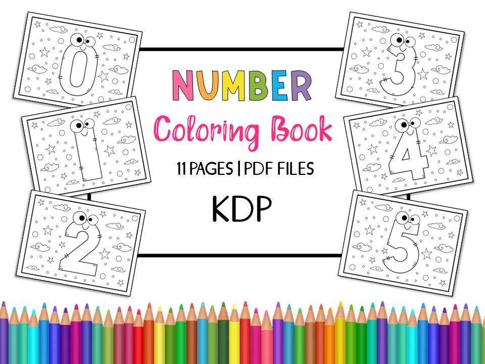 Number coloring pages book for kids made by teachers