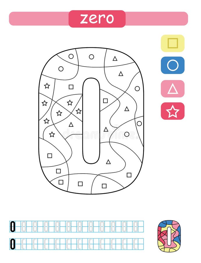 Coloring printable worksheet for kindergarten and preschool learning numbers and simple shapes stock vector