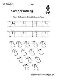 Kindergarten trace number and color pearshome schooling worksheet printable activity sheet