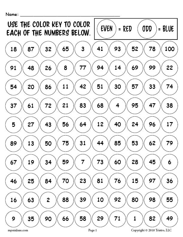 Printable th day of school odd and even numbers worksheet colorin â