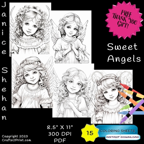 Sweet angels angel angelic heavenly angels printable coloring pages sheets