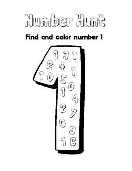 Printable number hunt worksheets for kindergarten number coloring pages pdf