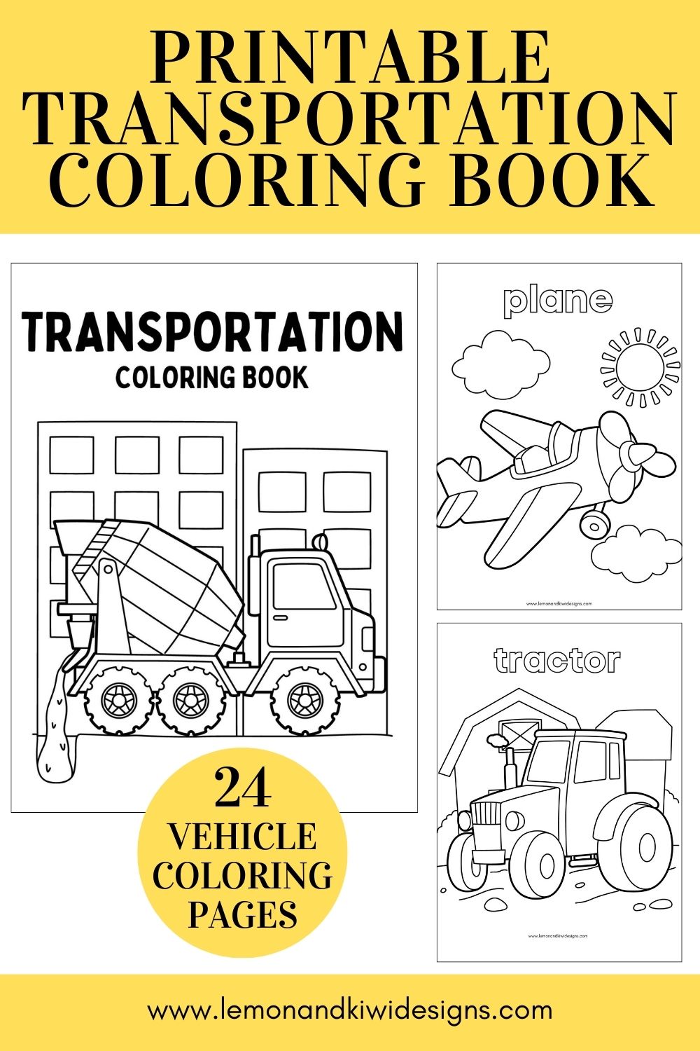 Printable transportation coloring book