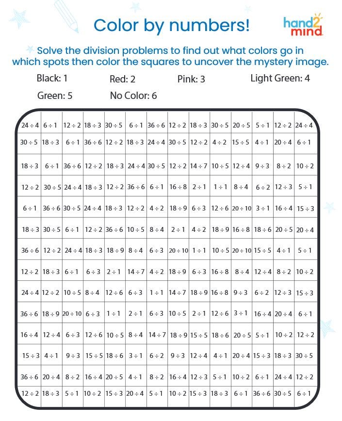 Learn division with color by number printable blog