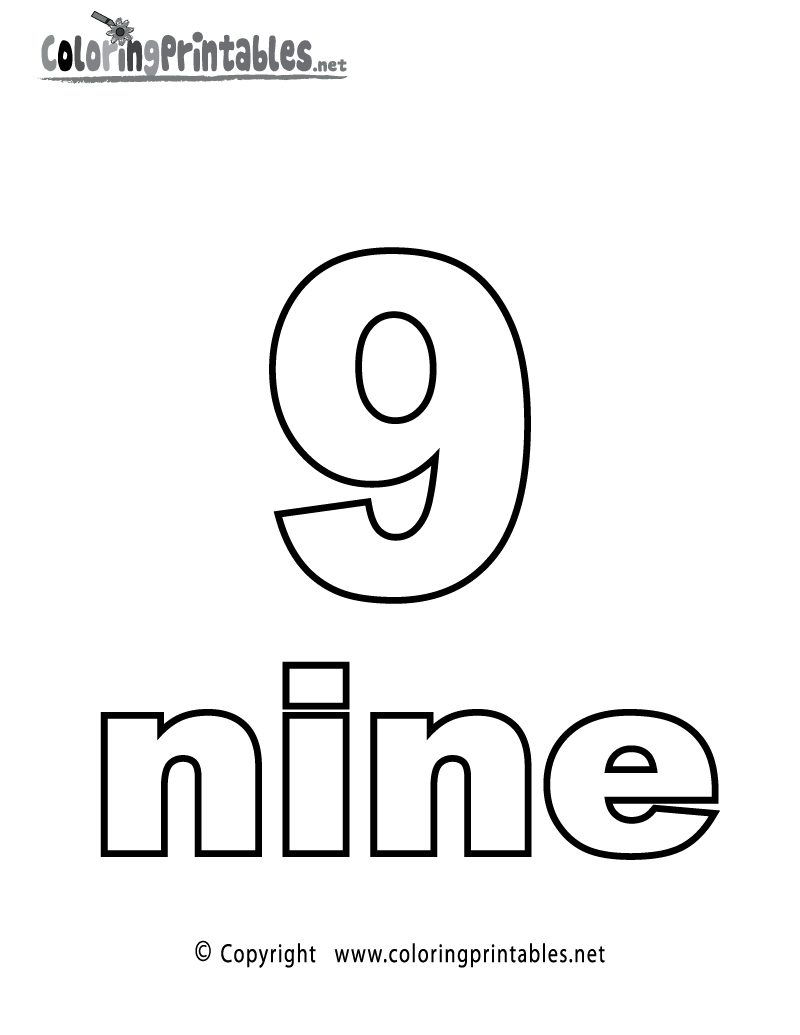 Free printable number nine coloring page