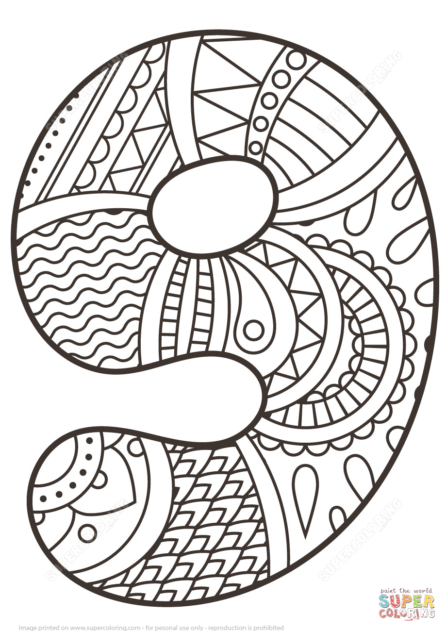 Number zentangle coloring page free printable coloring pages