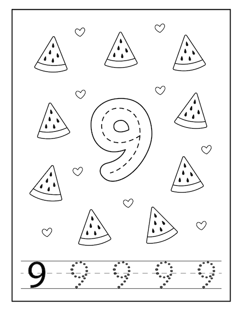 Premium vector number coloring page with cute fruits