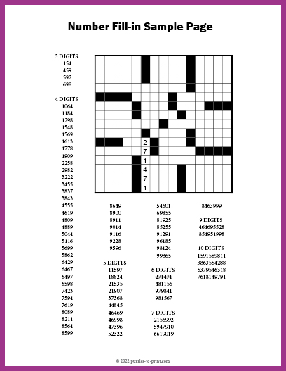 Number fill in puzzles